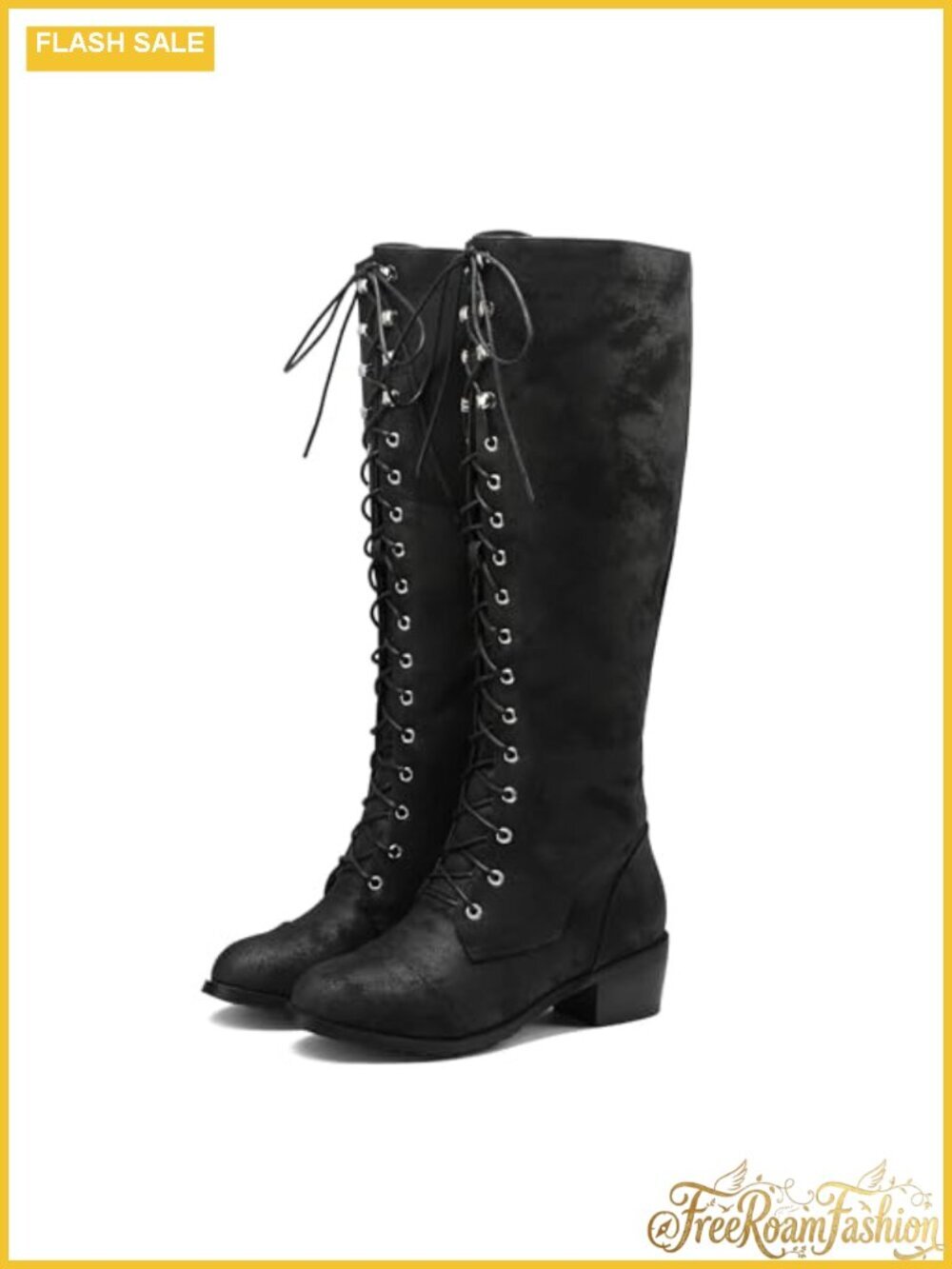 Women's Knee High Combat Boots Lace Up Riding Boots Low Block Heel